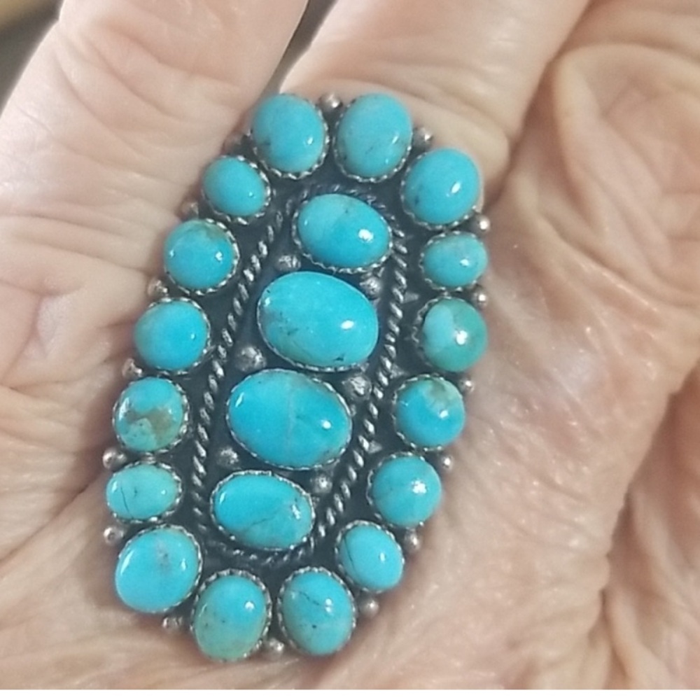 Genuine Turquoise Gemstone statement Ring in .925 Sterling Silver Setting